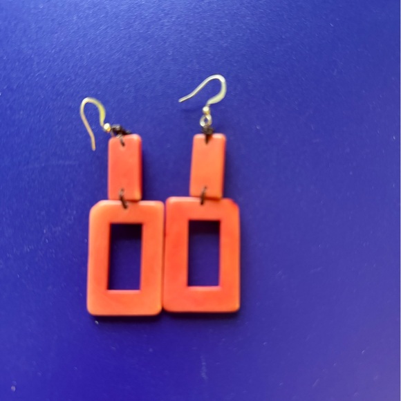 Tagua Nut Coral Earrings - Picture 2 of 5